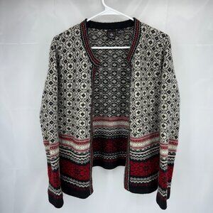 SKYR Women M Fair Isle Cardigan Sweater Nordic Wool Geometric Red Snowflake